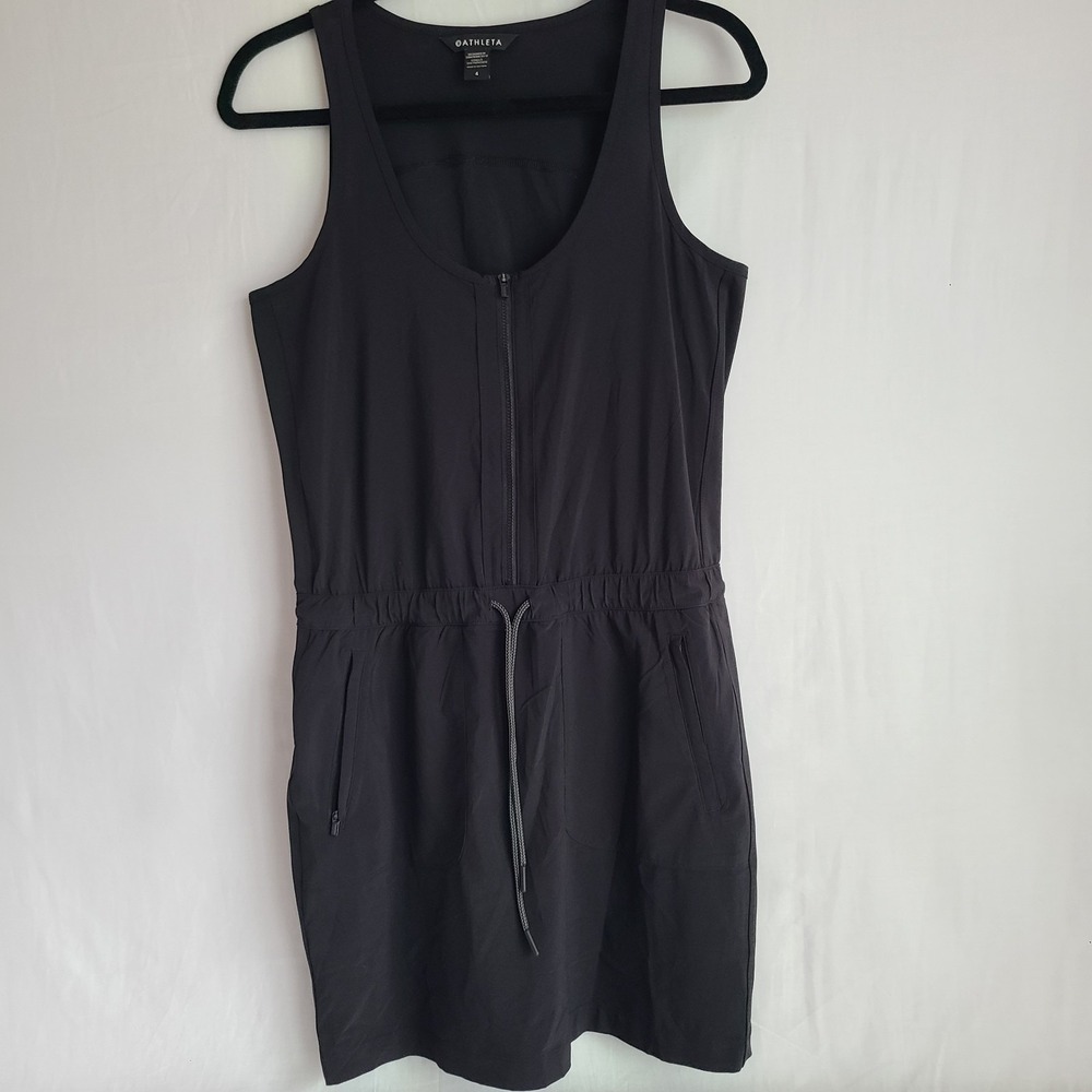 Athleta Expedition Skort Dress Black Sleeveless Zip Front Drawstring Size 4